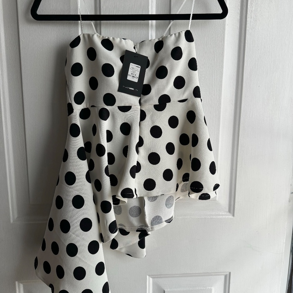 FashionNova Black and White Polka Dot Peplum Top